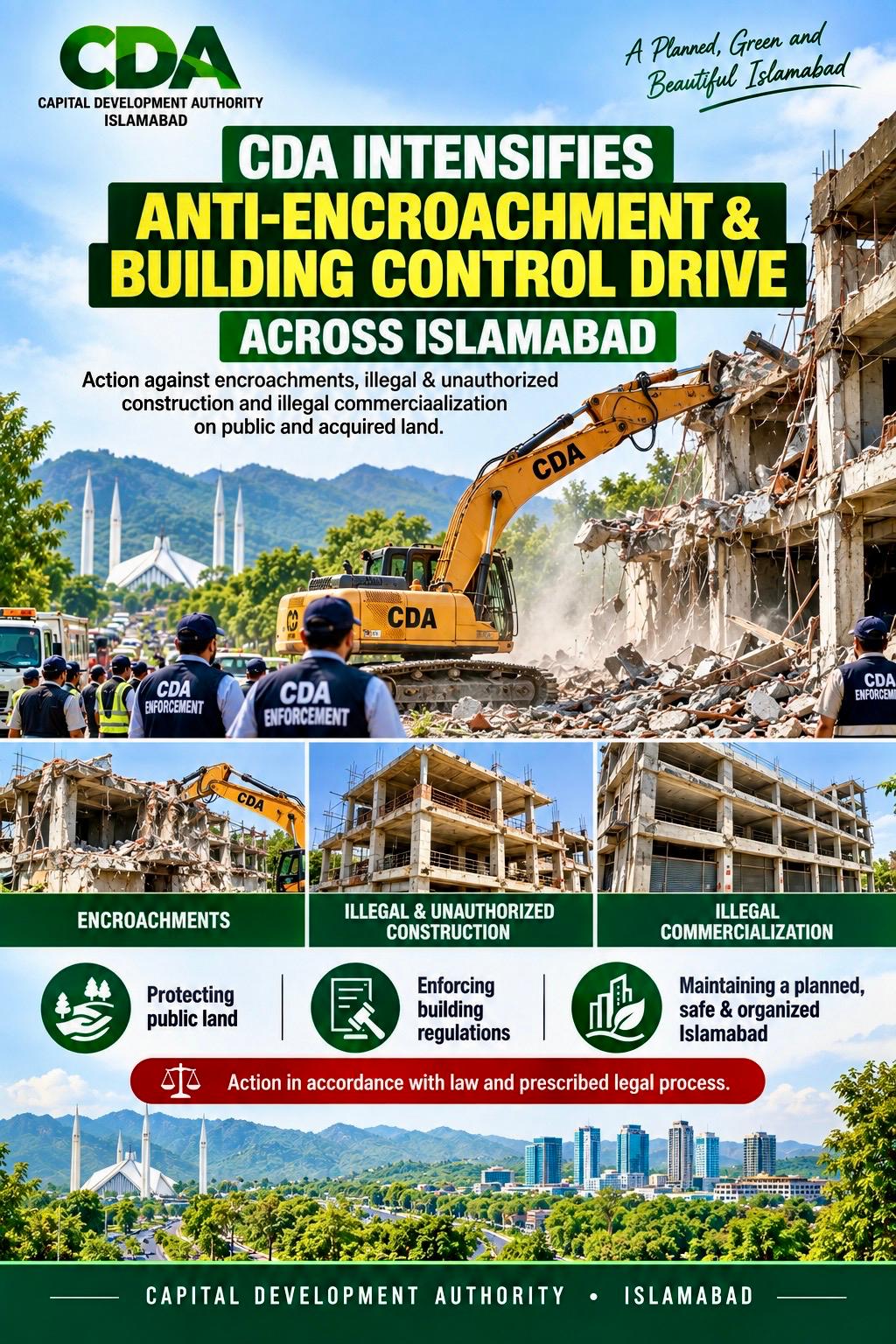 CDA's drive against Illegal Encroachments Across Islamabad Continue